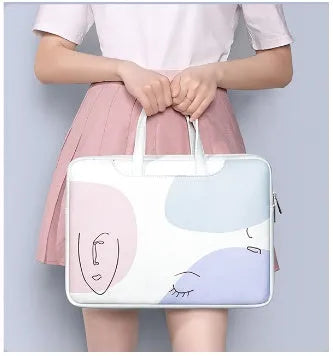 Blue PU leather laptop bag for 15.6 inch notebooks with soft handle and zipper.