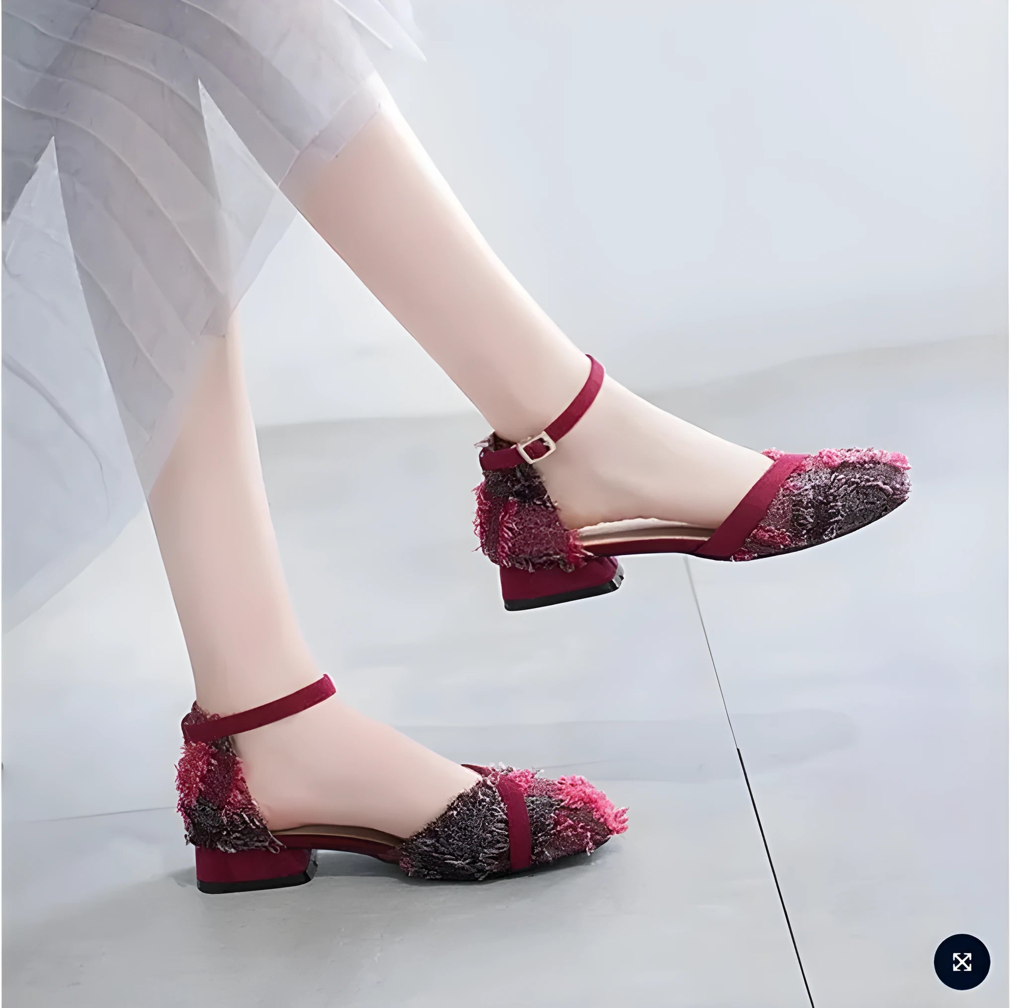 Women's apricot suede D'Orsay flat shoes with an ankle strap and low heel.