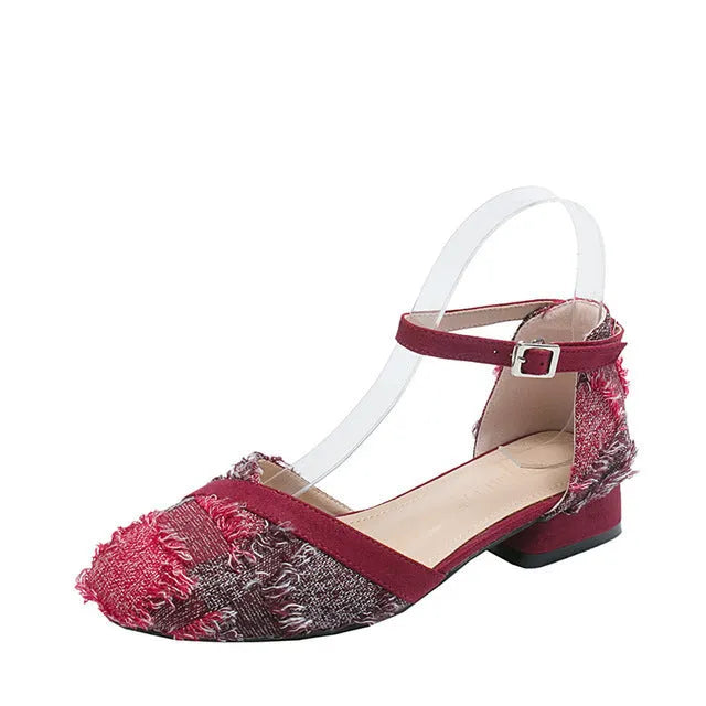Women's apricot suede D'Orsay flat shoes with an ankle strap and a low 3 cm heel.