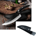 Butcher knife set with curved scimitar blade and straight boning knife in leather sheath