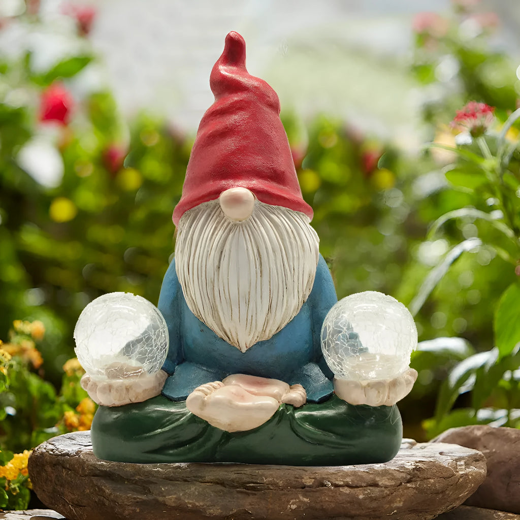 Solar LED resin dwarf doll garden ornament with faceless old man design measuring 27x20cm