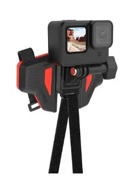 Black universal motorcycle helmet chin strap mount for GoPro and action cameras.