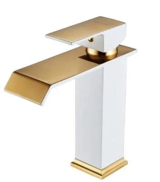 Black, white and gold waterfall basin faucet with electric induction operation