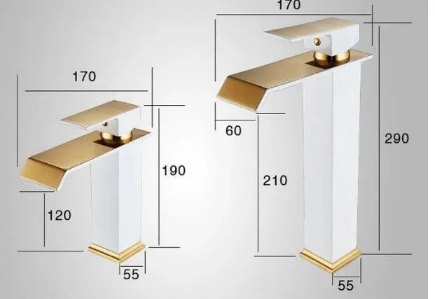 Black, white and gold waterfall basin faucet with electric induction operation