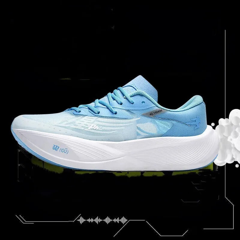 Low-top racing sneakers with carbon plate rebound in glacier, pink green, red blue, or yellow colour options