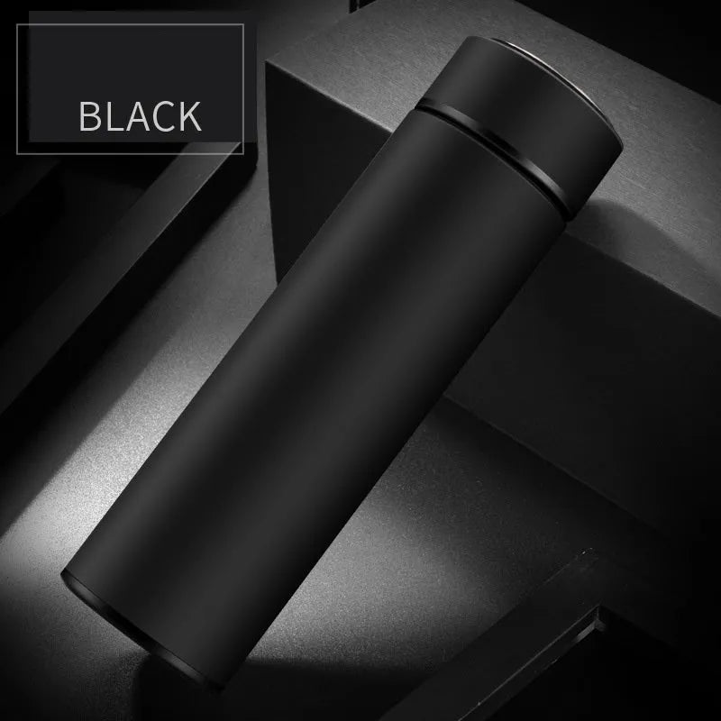450ml stainless steel vacuum insulated water bottle in black, red, gold, and blue colours