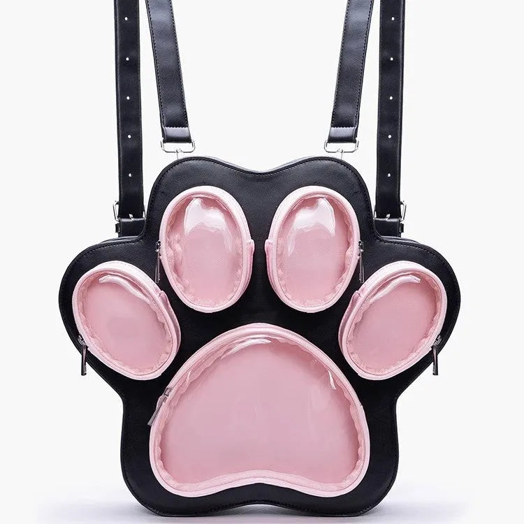 Multi-layer cat paw Japanese ladies' bag in black pink with love stitches and waterproof PU outer