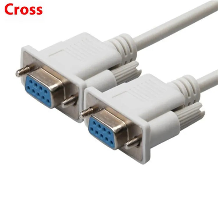 Female to female DB9 RS232 crossover cable with milky white jacket measuring 1.5 metres