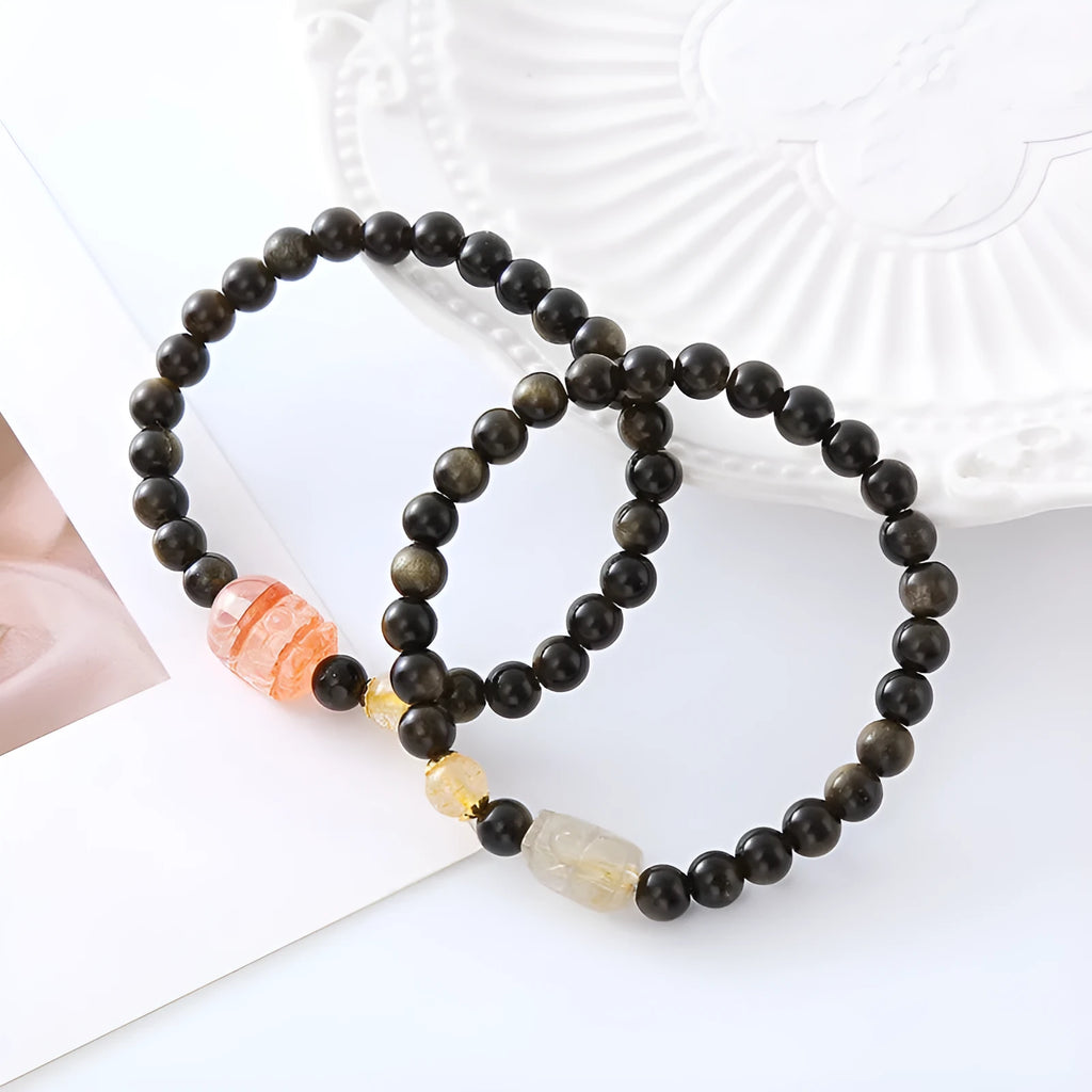 Natural obsidian Pi Xiu bracelet with ethnic retro design on wrist