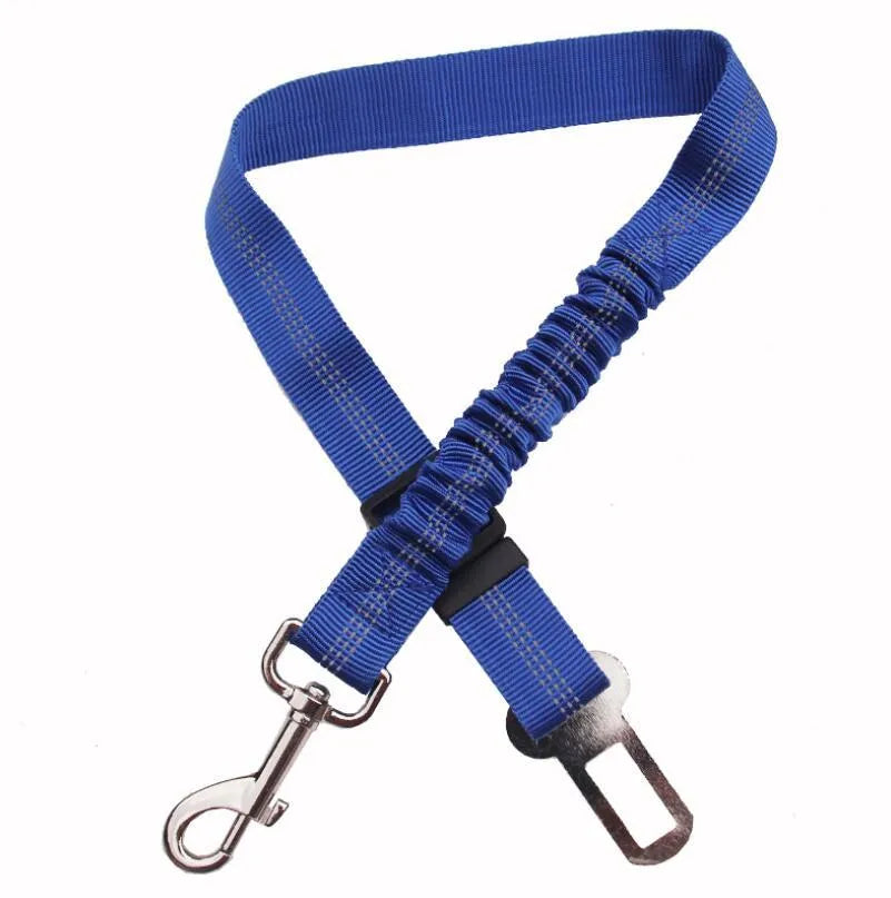 Adjustable dog seat belt harness with elastic safety rope in beige colour