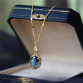 Gold geometric pendant necklace on a model, showcasing French retro design.