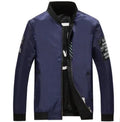 Men's reversible flight jacket in stripe pattern with zipper placket and no collar design