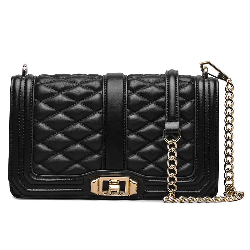 Women's shoulder chain bag in first layer cowhide with plaid pattern and chain strap, square shape