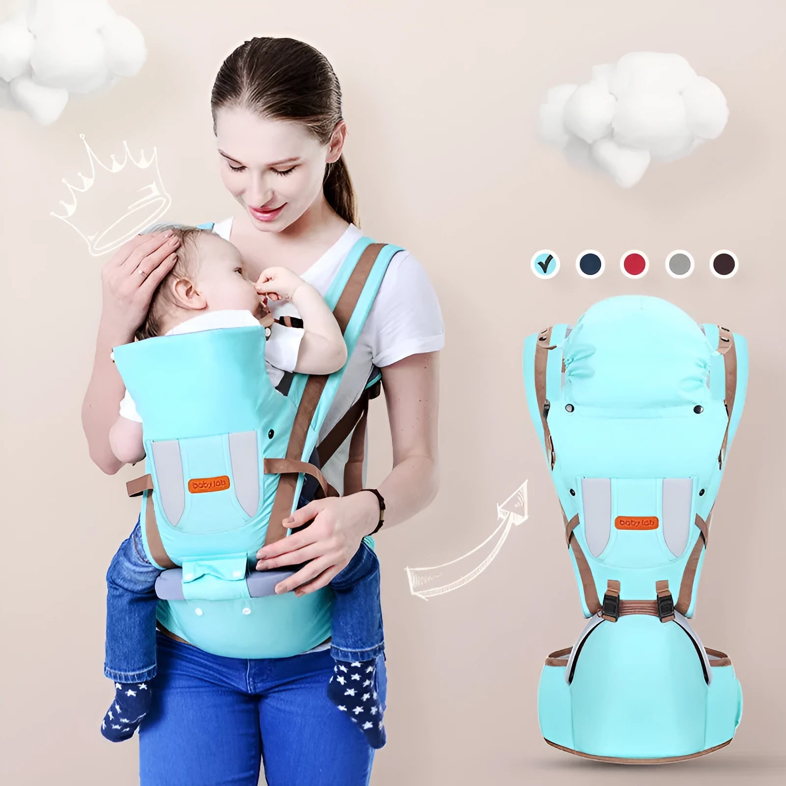 Babylab baby's strap multifunctional front cross holding device for parent child protection in blue colour