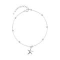 Women's sterling silver S925 anklet with a starfish charm and round beads chain.