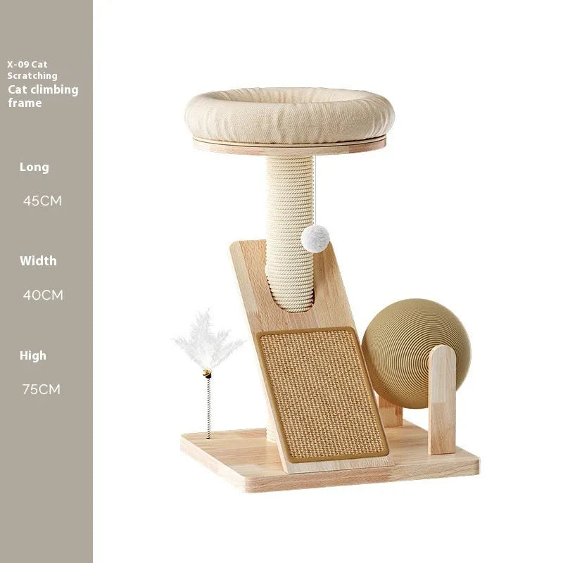 Jute-coloured cat climbing frame with sisal scratching surface and compact climbing structure