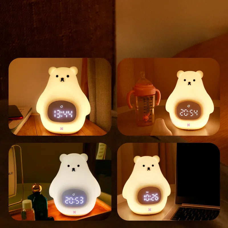 Big White Bear shaped silicone night light with colourful light display on a table