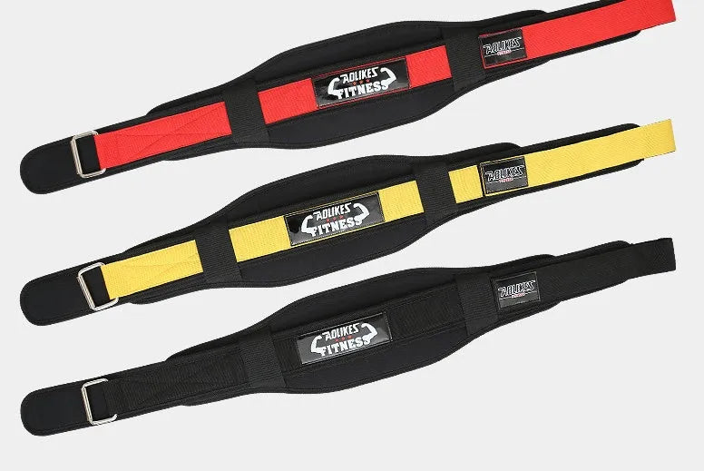 Nylon fitness weightlifting waistband in black, red or yellow colours available in L, M and XL sizes