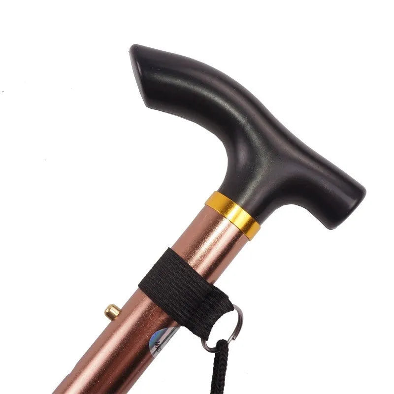 Adjustable aluminium folding walking stick in a chosen colour, shown extended and folded.