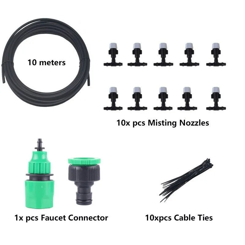 10 metre garden irrigation hose water mist system with 10 micro spray units