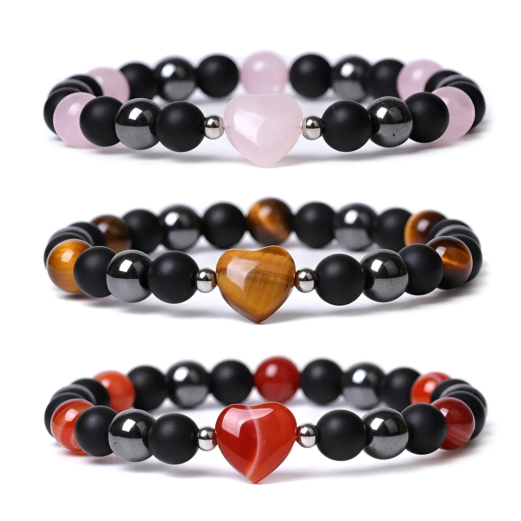 Lvdongling Tigereye hand-cut peach heart geometric stone bracelet with moon and planet charms