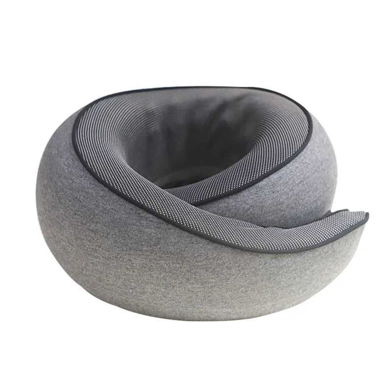 U-shaped memory foam travel neck pillow with storage bag in light grey colour