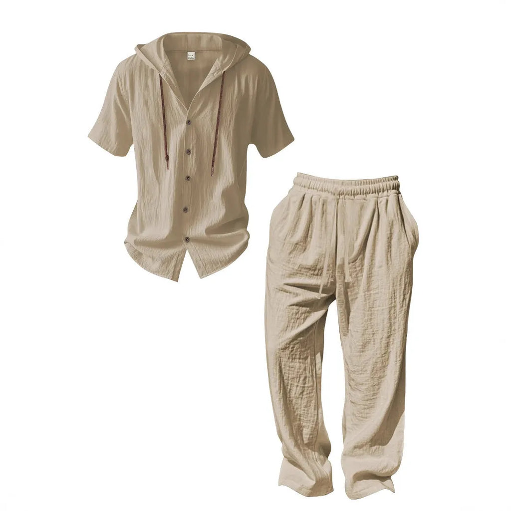 Men's casual cotton sports leisure suit in four colour options with long sleeves and trousers