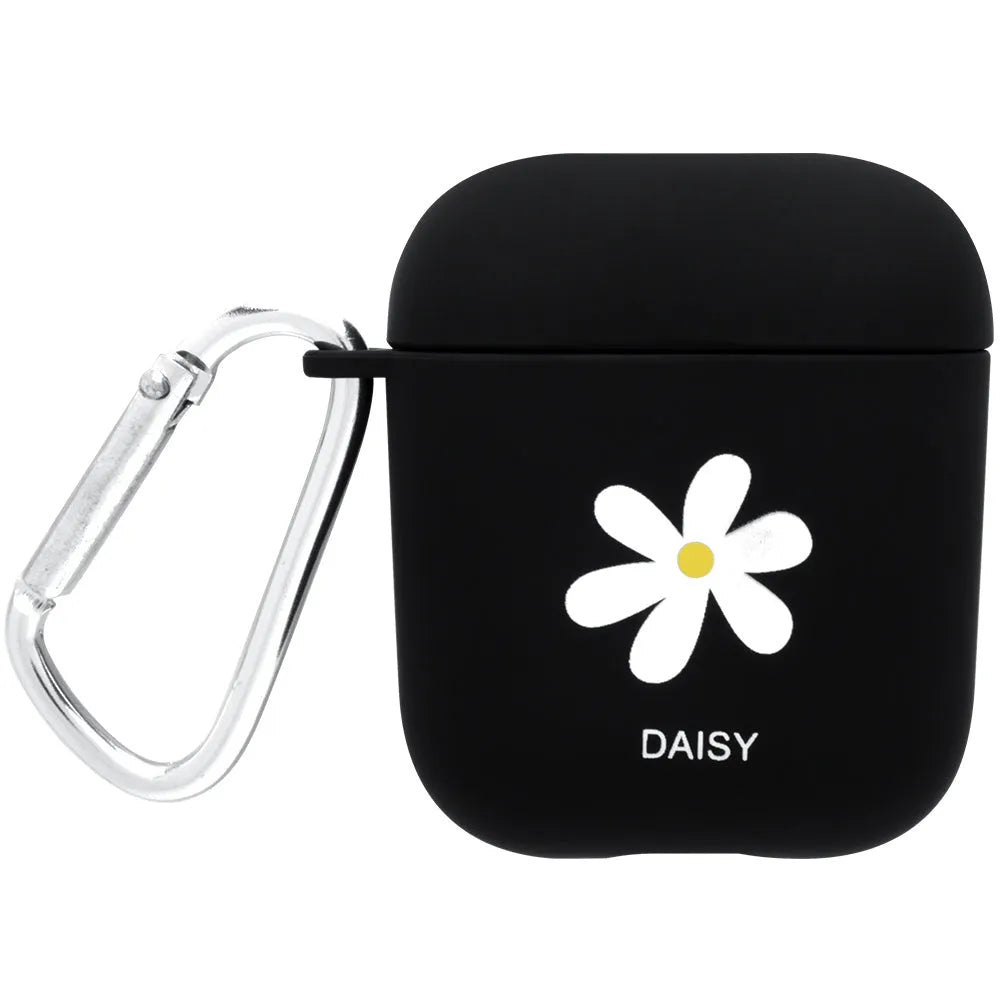 Black and Pink PC plastic protective case covers for AirPods with decorative Flower, Love, and Smiley face designs.