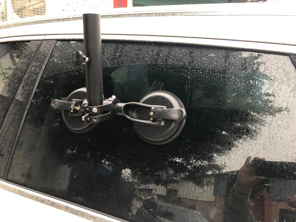 Black ABS off-road car flagpole sucker base with rubber suction cup for vehicle glass mounting