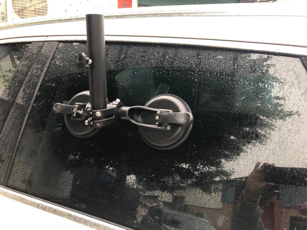 Black ABS off-road car flagpole sucker base with rubber suction cup for vehicle glass mounting