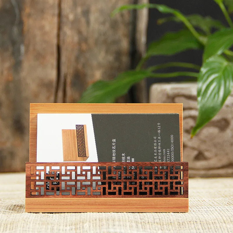 Geometric bamboo and black walnut business gift box for 80 cards.