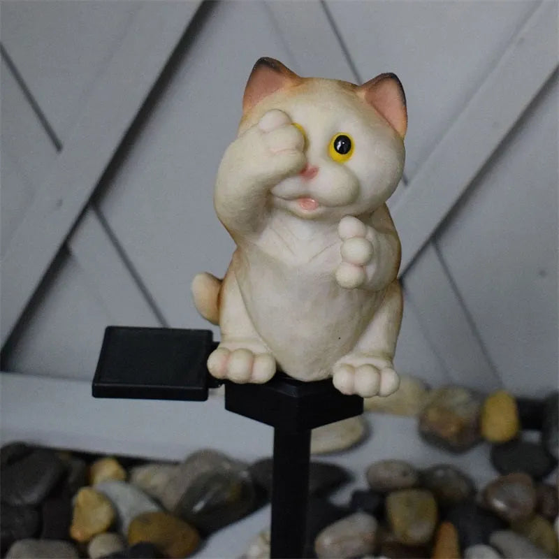 Brown cat-shaped solar lawn light for garden pathway illumination