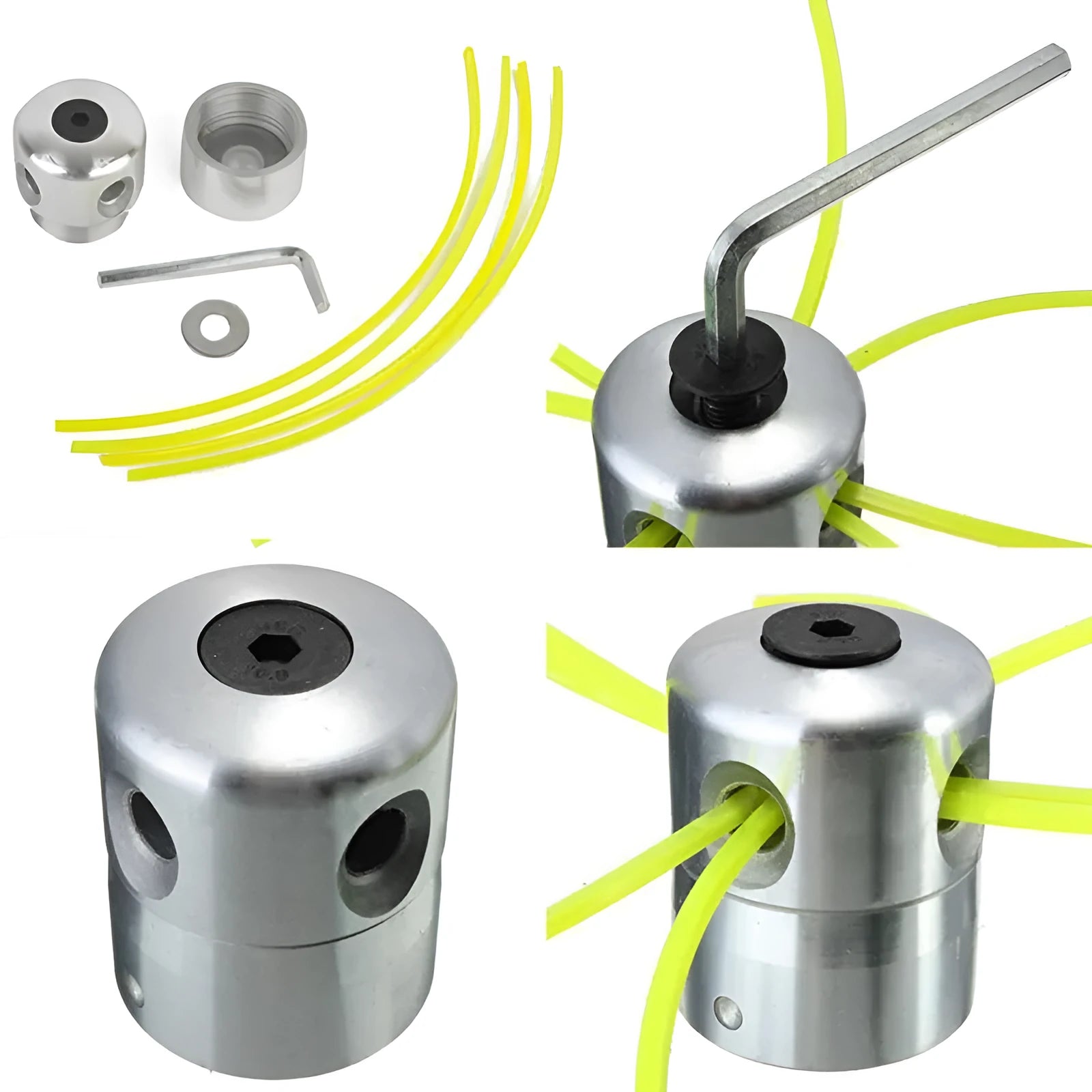 Luzhu lawn mower grass head replacement kit with aluminium head and four light yellow grass ropes