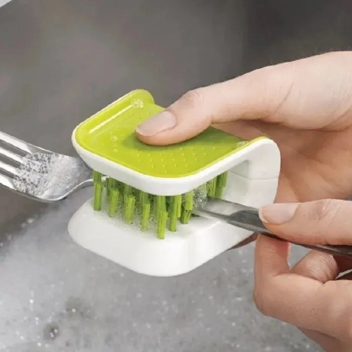 Blue U-shaped ABS plastic knife and cutlery cleaner brush for kitchen washing