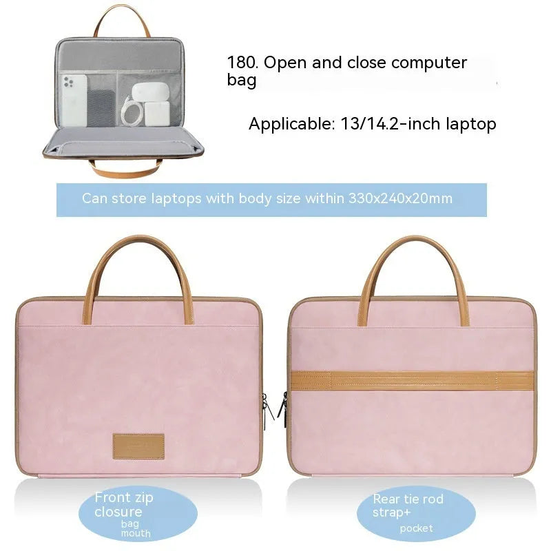 Simple Solid Color Home Laptop Bag in Imitation Leather Waterproof Wear-Resistant Anti-Seismic for 13 to 16 Inch Laptops Apricot Blue Gray Pink