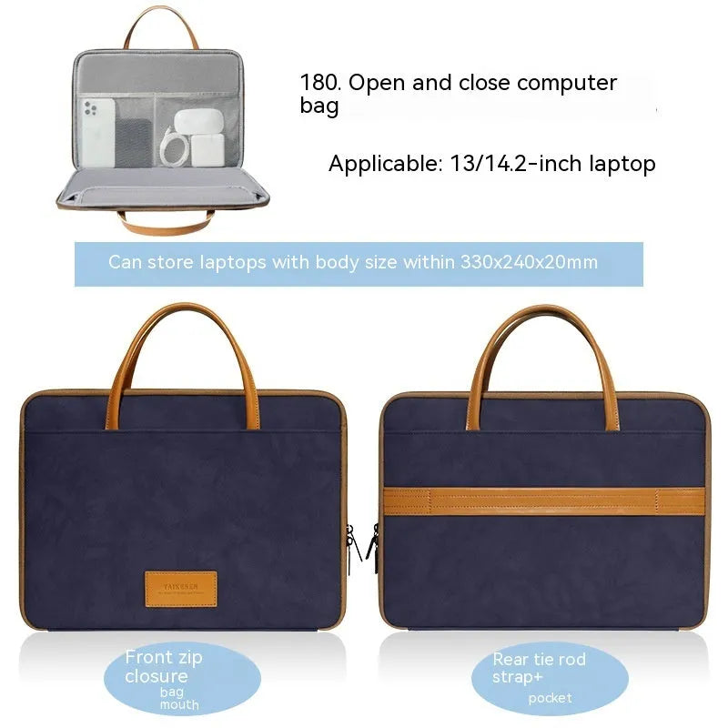 Simple Solid Color Home Laptop Bag in Imitation Leather Waterproof Wear-Resistant Anti-Seismic for 13 to 16 Inch Laptops Apricot Blue Gray Pink