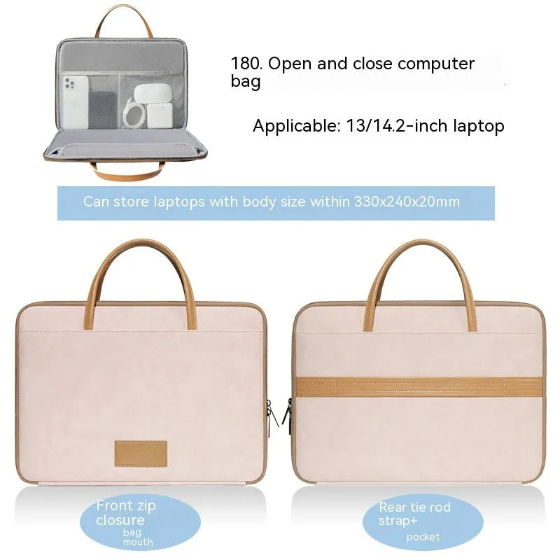 Simple Solid Color Home Laptop Bag in Imitation Leather Waterproof Wear-Resistant Anti-Seismic for 13 to 16 Inch Laptops Apricot Blue Gray Pink