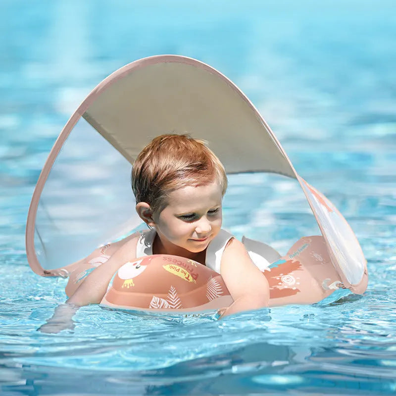 Baby sun protection sunshade swan swimming ring for children PVC float with canopy seat pocket