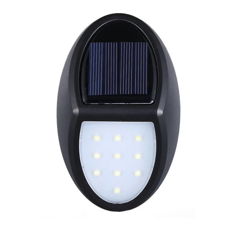 Black solar wall light with solar panel showing dimensions 75mm x 120mm