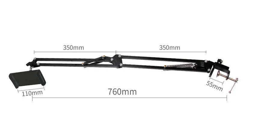 Adjustable phone and tablet stand in black and white colours on desktop