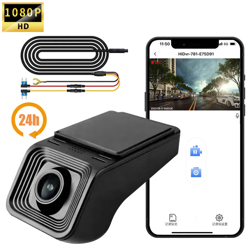 HD night vision driving recorder with 1080p camera and WiFi connectivity for car security