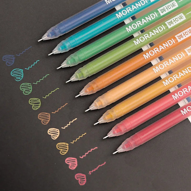 Set of nine retro colour gel pens with 0.5mm tips in a plastic storage case