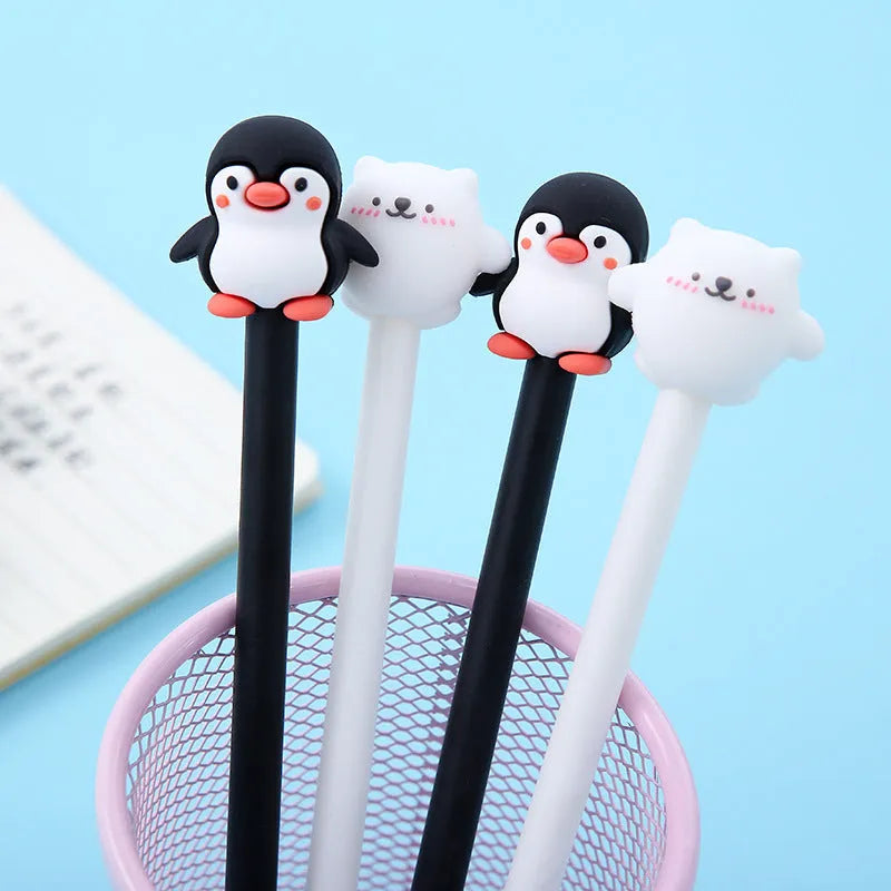 Korean cartoon penguin silicone gel pen with 0.5mm black refill and peacock blue black colour