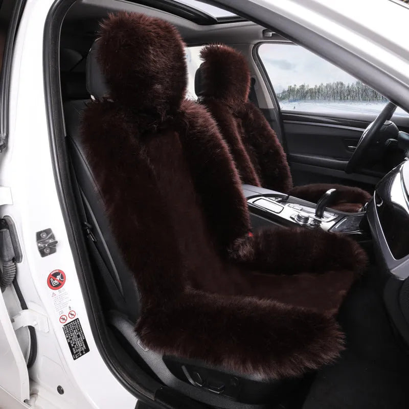 Purple plush fleece car seat cushion set for driver and front passenger winter warmth