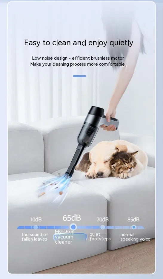 Wireless handheld car vacuum cleaner with attachments including brushes and nozzles for interior cleaning