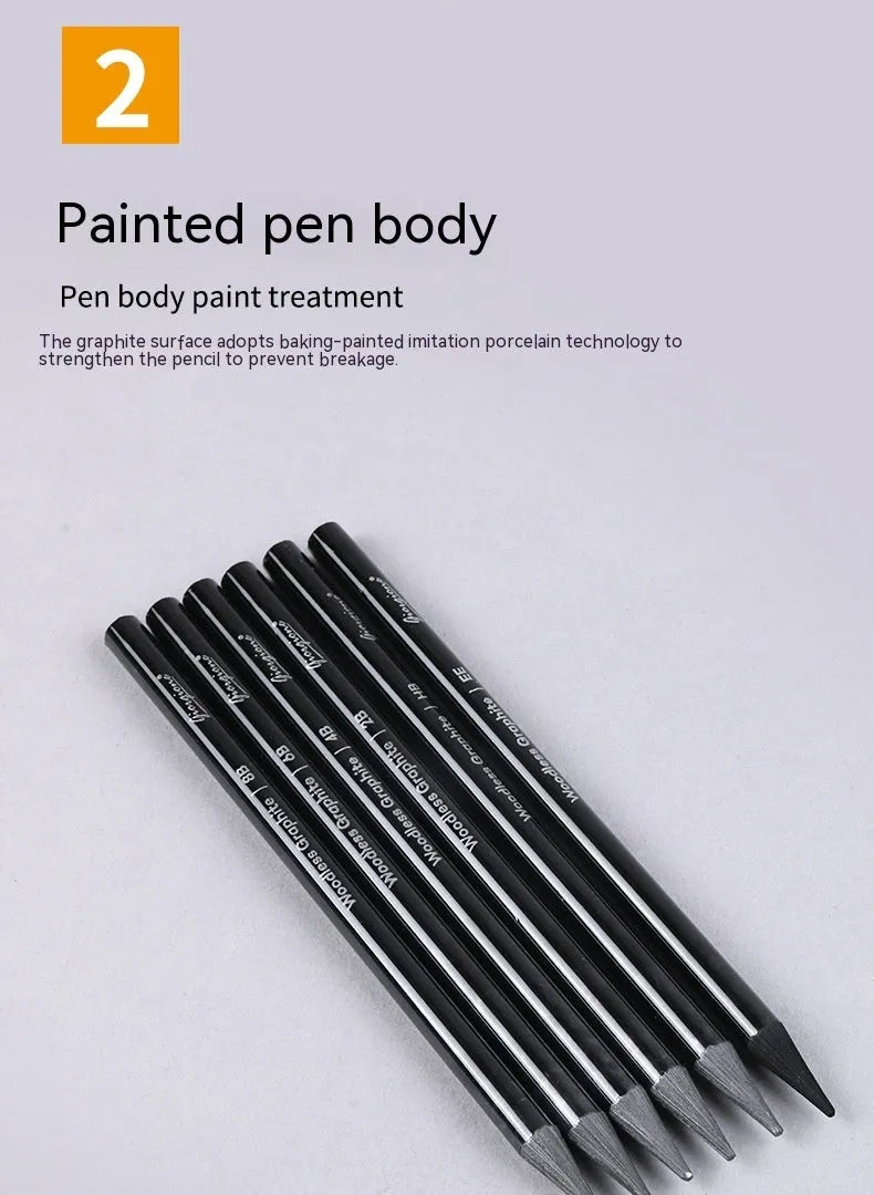 Set of six graphite and three carbonised drawing pencils on suction card packaging