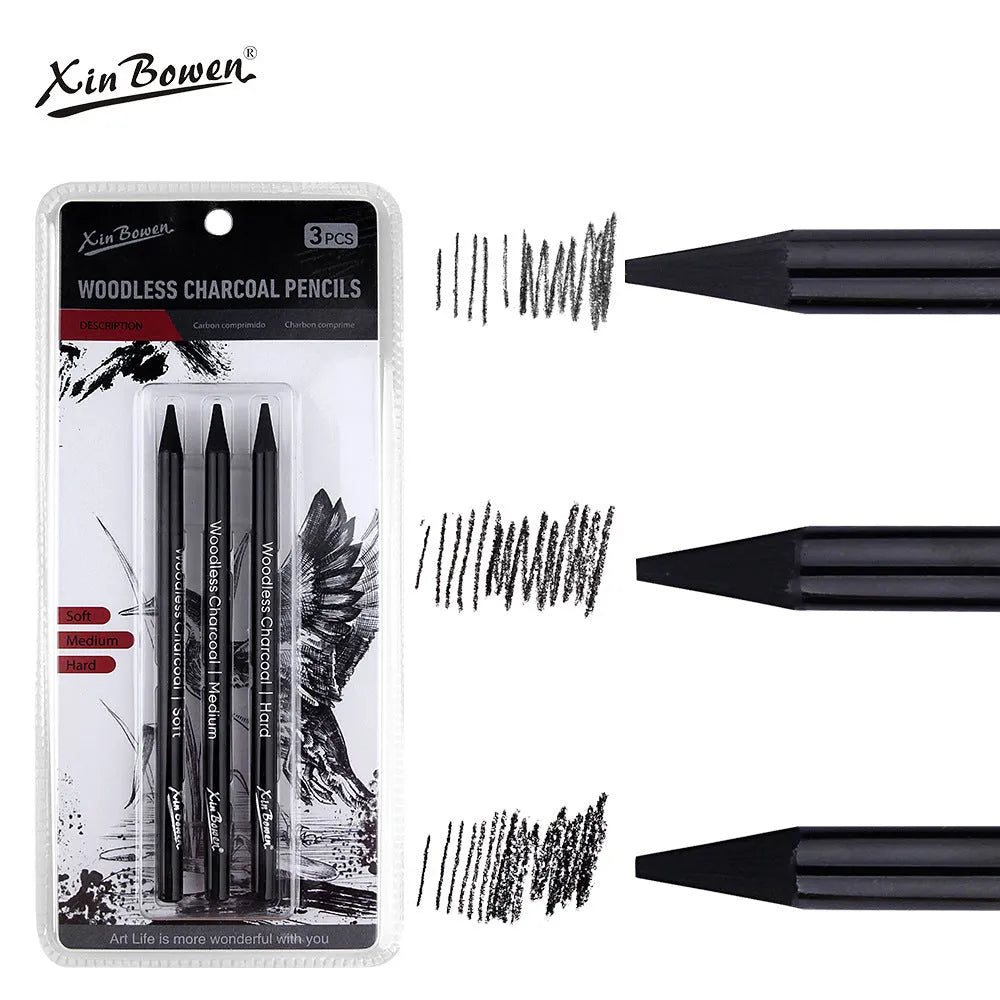 Set of six wood-free graphite sketching pencils with grades HB 2B 4B 6B 8B EE for art.