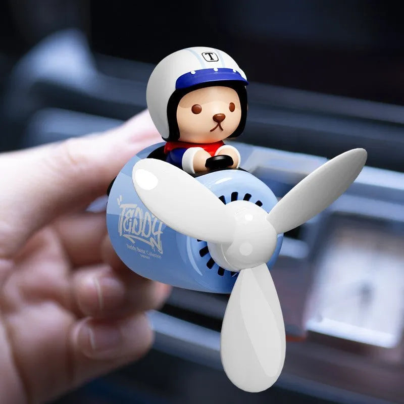 Teddy Bear Blue plastic car vent aromatherapy ornament with perfume holder measuring 52x60x53mm
