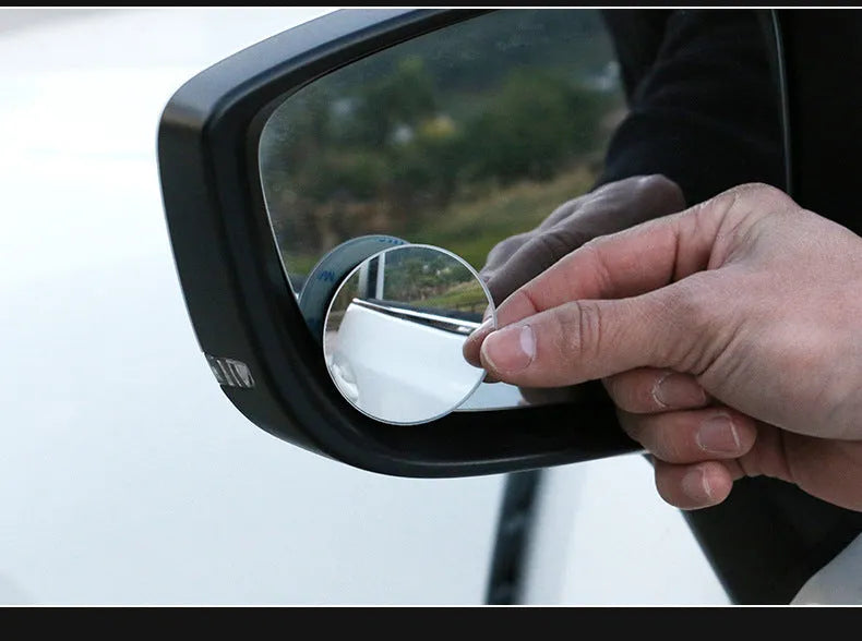 Silver 5cm diameter car blind spot mirror with 360-degree adjustable mount for side mirror attachment