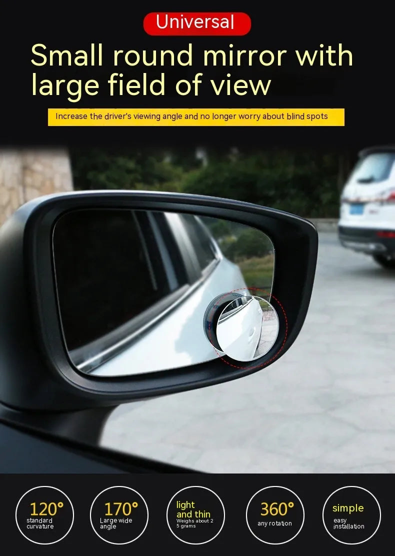 Silver 5cm diameter car blind spot mirror with 360-degree adjustable mount for side mirror attachment